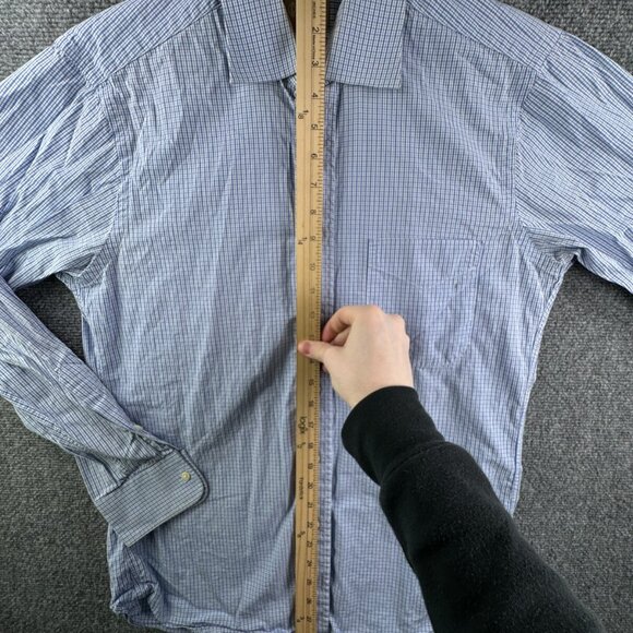 Gitman Bros 15 34 USA Button Up Shirt Blue Check Long Sleeve Men Woven Adult ** - Picture 3 of 16